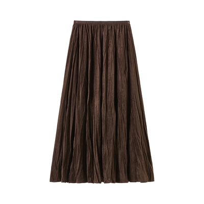 高级感复古褶皱金丝绒烫钻半身裙