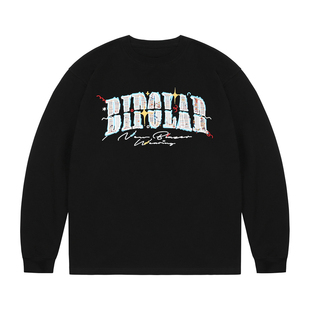 BIPOLAR彩点涂鸦流苏贴布长袖美式宽松春秋卫衣情侣纯棉上衣男女