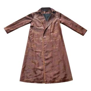 柑香素染【芷兰】40姆米提花缎红云纱中式风衣长外套秋冬安哥拉红