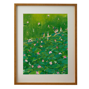 一二山原创 夏日的田野 水墨画客厅装饰画玄关挂画竖画 皇小小绘