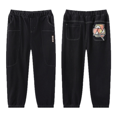 MQD童装男童裤子2025春季新款儿童牛仔裤中大童百搭印花束脚裤