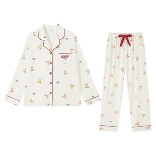 泰迪熊联名纯棉睡衣女秋冬可爱情侣女生2025新款男家居服套装秋春