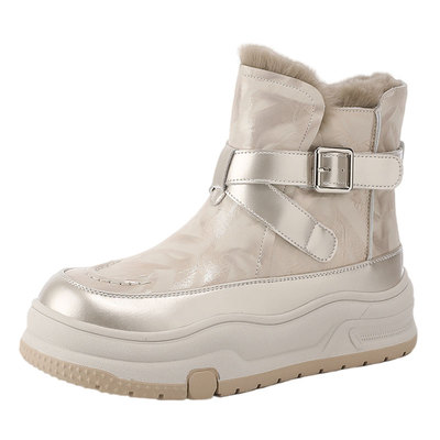 达芙妮加绒厚底兔毛雪地靴