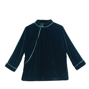 云谣绿2026年新款民国风真丝绒上衣桑蚕丝唐装七分袖春秋女款旗袍