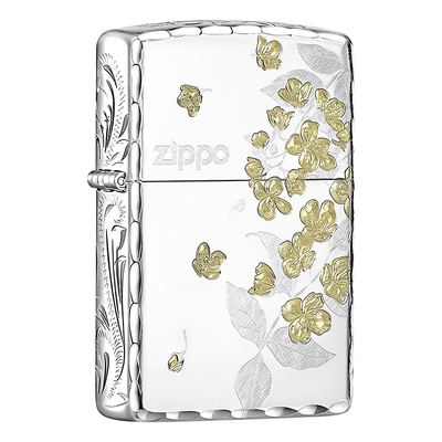 ZIPPO打火机春绘茉莉镀银精雕