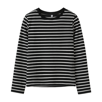黑白条纹t恤女长袖纯棉上衣