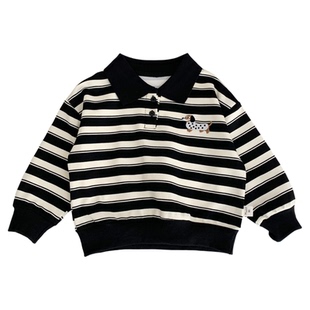 男童春装POLO衫2026新款儿童洋气条纹卡通卫衣帅气男孩翻领套头衫
