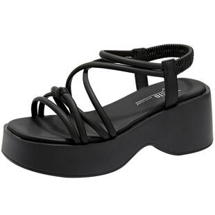 大东罗马绑带凉鞋女鞋2025新款夏季厚底百搭时尚方头松糕女鞋1202