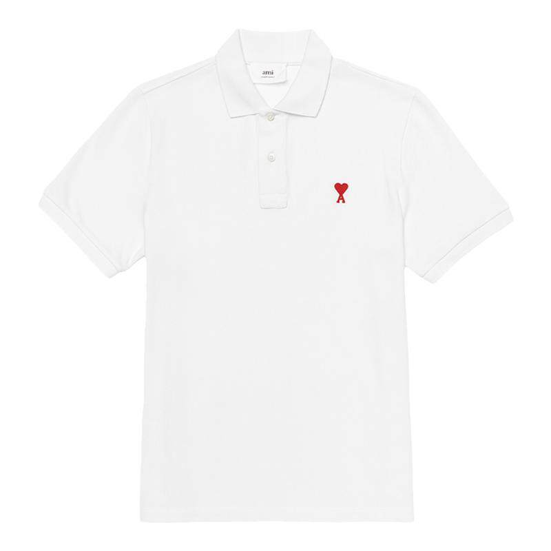 男士爱心LOGO刺绣白色短袖POLO衫