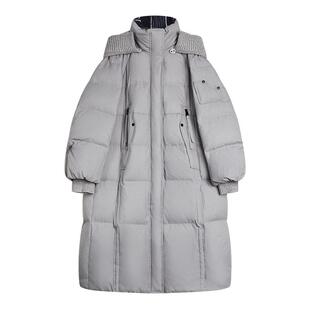 ELLE90白鸭绒针织拼接被子羽绒服女2025冬新款保暖加厚长款外套