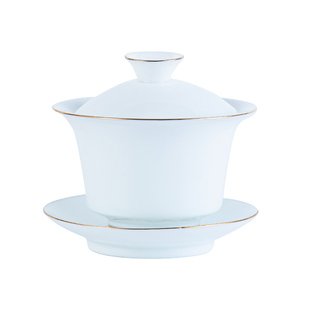 高档羊脂玉瓷茶碗单个薄胎白瓷素烧三才杯盖碗泡茶碗茶杯功夫茶具