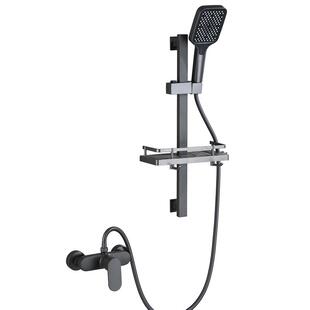 伊古韵枪灰色淋浴花洒免打孔 浴室简易花洒酒店式 卫生间全铜龙头