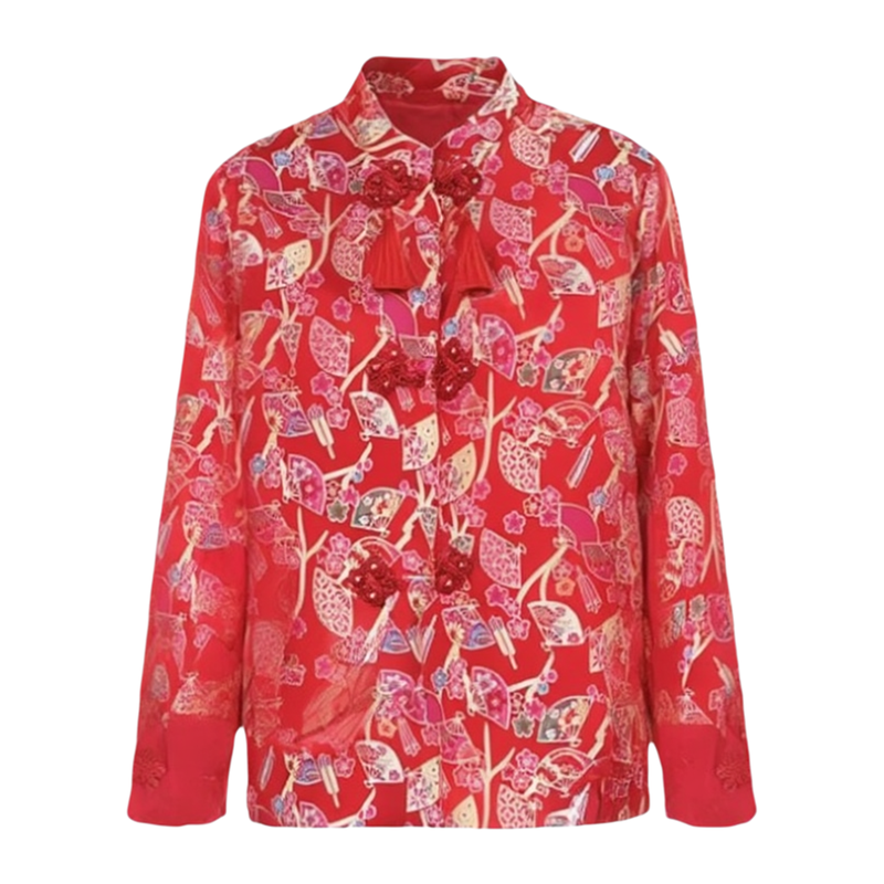 高档锦缎复古盘扣加棉棉衣拜年服