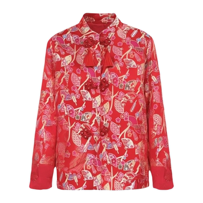 高档锦缎复古盘扣加棉棉衣拜年服