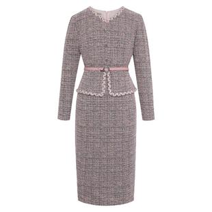 【绮格焕彩】粉蓝衣橱2025冬装雅致香风肌理假两件套女针织连衣裙