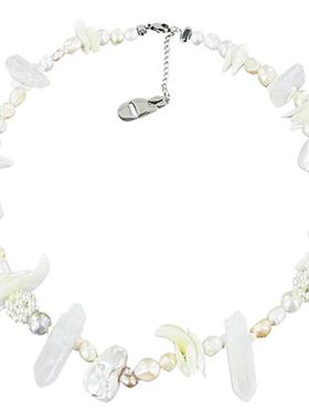 GetEmON原创高级感好运小众珍珠白水晶原石拼接男女串珠锁骨项链