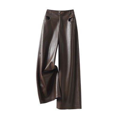 海宁真皮皮裤女2025秋冬新款高腰显瘦绵羊皮直筒阔腿裤大码长裤子