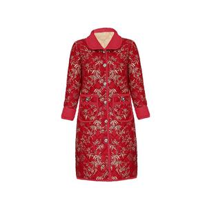 棉袄妈妈装冬季中长款棉衣中老年新款碎花加绒加厚保暖棉服外套女