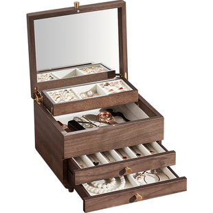 初心木质多层首饰盒女耳钉耳环饰品大容量项链收纳盒高档精致盒子