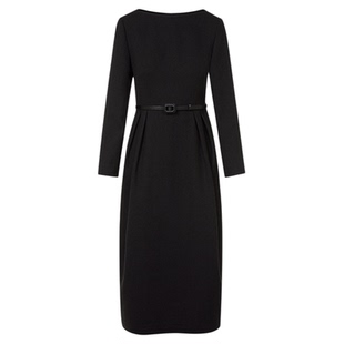 朗姿收腰一字领法式黑色连衣裙通勤赫本风花苞长裙2025年冬季新款