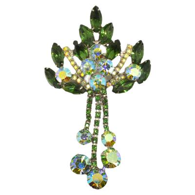 中古首饰品 Juliana 重工绿色北极光莱茵石大胸针