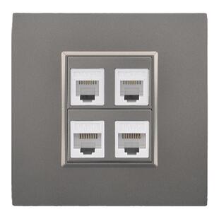 86型暗装二位电话带双口千兆网络面板两位电话带两位电脑网线插座