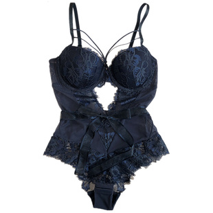法式性感蕾丝连体内衣聚拢收副乳调整型防下垂文胸套装显瘦塑身