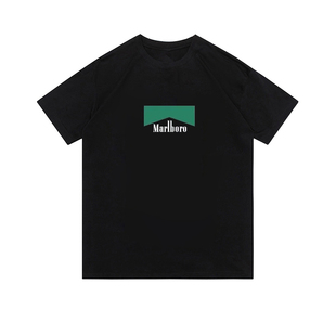 潮牌重磅纯棉短袖T恤男士2025夏季新款ins风格时尚万宝路印花上衣