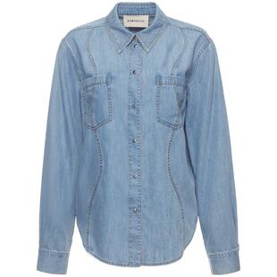 宝姿PORTSPURE女装舒适波嬉系波浪分割牛仔衬衫外套上衣