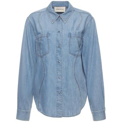 宝姿PORTSPURE女装舒适波嬉系波浪分割牛仔衬衫外套上衣