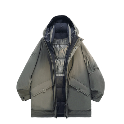 皮尔卡丹定制工装羽绒服男士中长款冬季加绒加厚保暖冲锋衣男外套