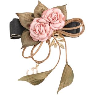 韩版气质森系布艺花朵飘带发夹弹簧夹后脑勺顶夹气质优雅顶夹夹子