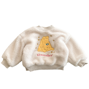 1-5岁女宝宝颗粒羊羔毛卫衣3女婴儿童冬装新款女童加厚加绒毛毛衣