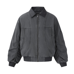 冬季水洗bomber夹克90白鸭绒美式复古翻领工装羽绒服宽松休闲外套