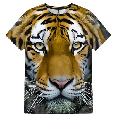 3D tiger print pullover half sleeved top3D老虎印花套头半袖男