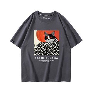 草间弥生短袖Yayoi Kusama日系圆点黑色猫咪艺术男女潮牌T恤衫