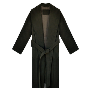 因由 轻量感95白鹅绒外套飒感浴袍系带中长款海藻绿羽绒服女