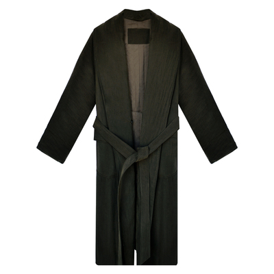 因由 轻量感95白鹅绒外套飒感浴袍系带中长款海藻绿羽绒服女