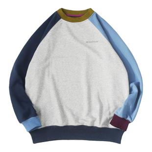 DAKYAM(达人)Multicolor Hoodies插肩拼色长袖毛线圈圆领纯棉卫衣