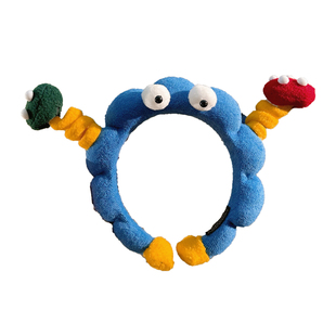 可爱搞怪扭扭棒大眼仔蓝色洗脸发箍女头箍2025新款洗脸发卡发饰