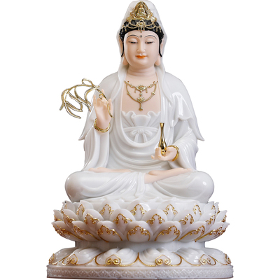 汉白玉客厅供奉娑婆三圣观音佛像