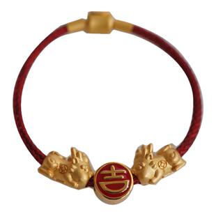 本命年红绳防水钢丝绳手链可穿黄金转运珠红色百搭男女本命年手绳