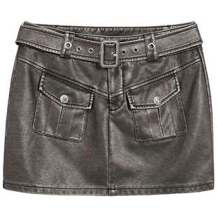 bebe冬季系列女士设计感复古气质A字短款皮裙半身裙420211