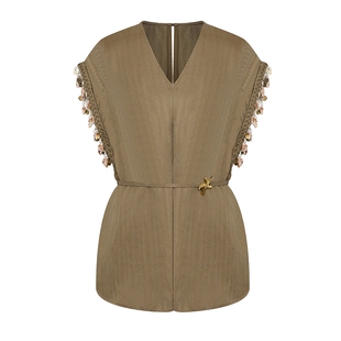 Maison Wester2025秋季新品波西风设计感无袖橄榄绿色上衣套装