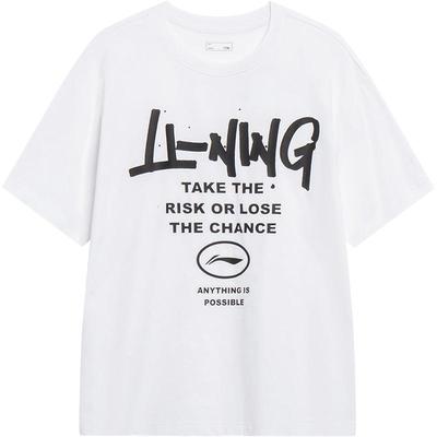 李宁宽松圆领男女同款短袖文化衫