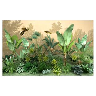 热带雨林植物壁纸东南亚餐厅壁画咖啡厅酒店包厢墙布真森系墙纸