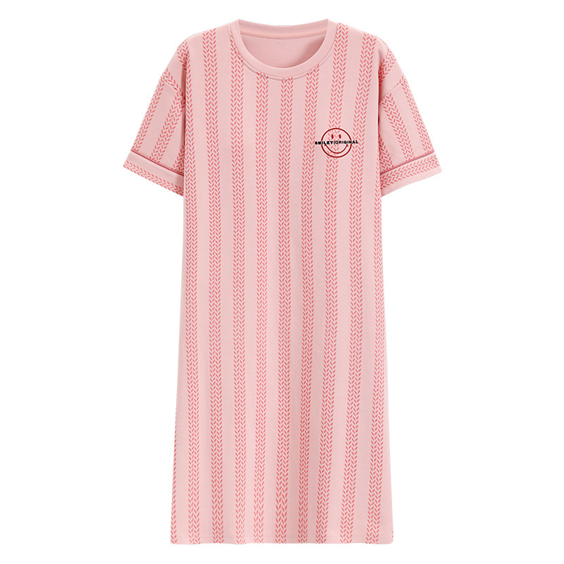 夏季女士纯棉短袖中款睡裙家居服
