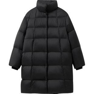 播黑色中长款直筒宽松羽绒服女冬季立领保暖外套DDR4RD5115