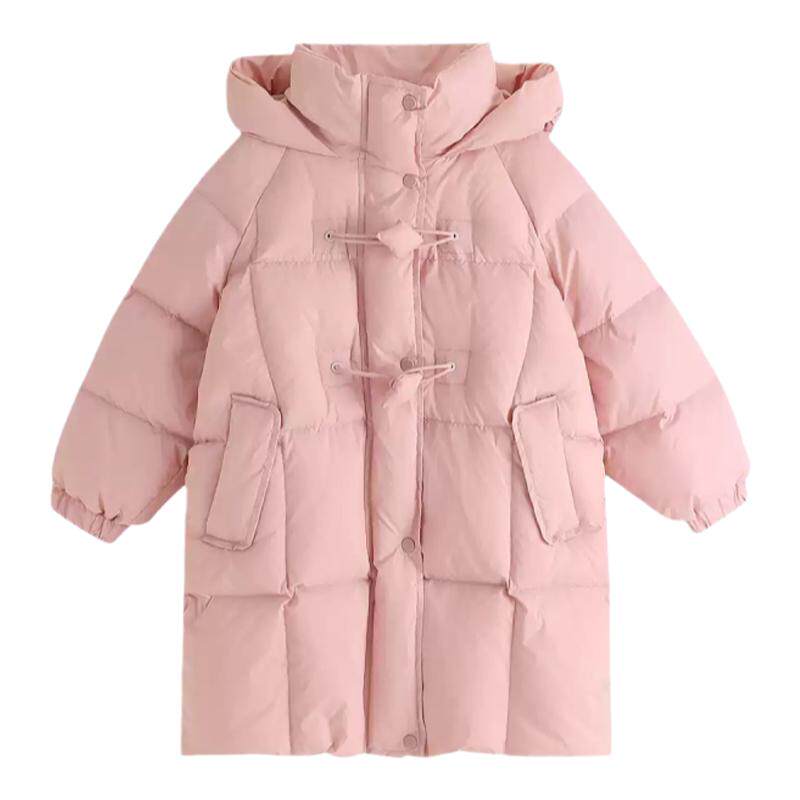 儿童长款羽绒服女童过冬款超厚白鸭绒带帽纯色东北深冬实体店童装