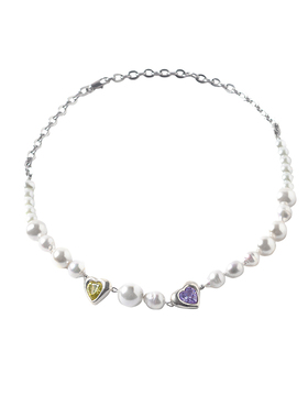 贝壳珠彩异形黄紫锆石爱心项链